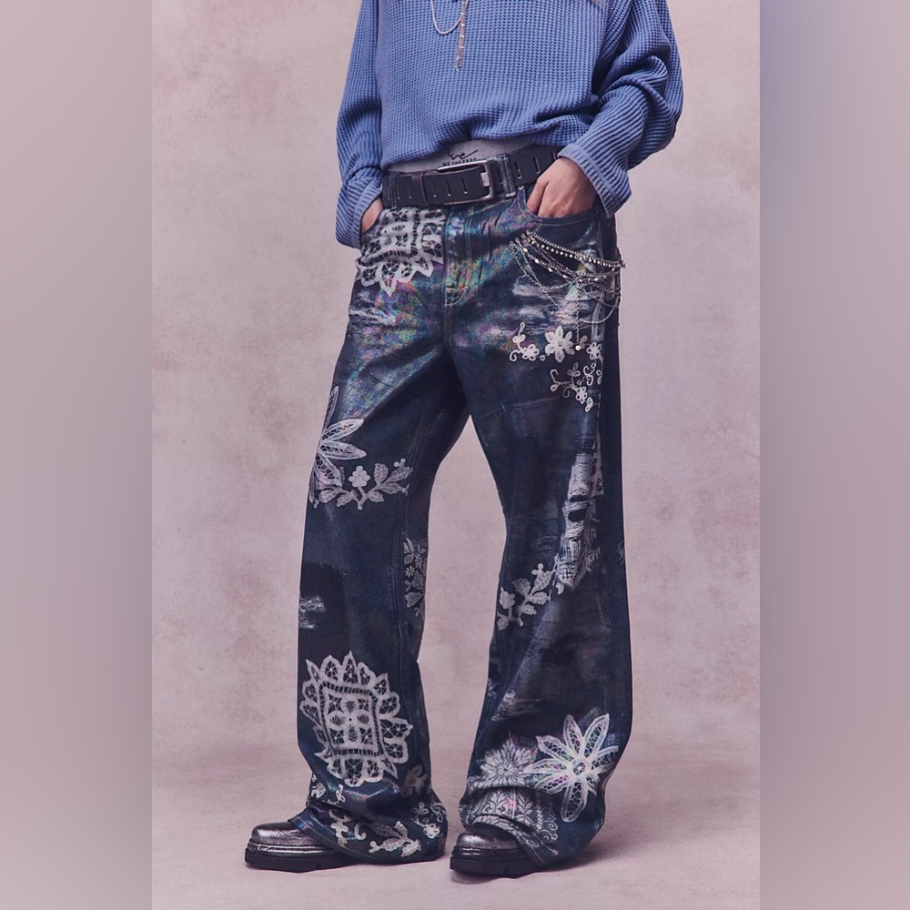 Free people We The Free Tinsley Printed High-Rise Illusions Jeans lace luster